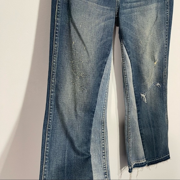 Anthropologie AMO Crop Boot Jeans‎ Distressed w/ Raw Hem Button Fly Two Tone 24 - Picture 5 of 14